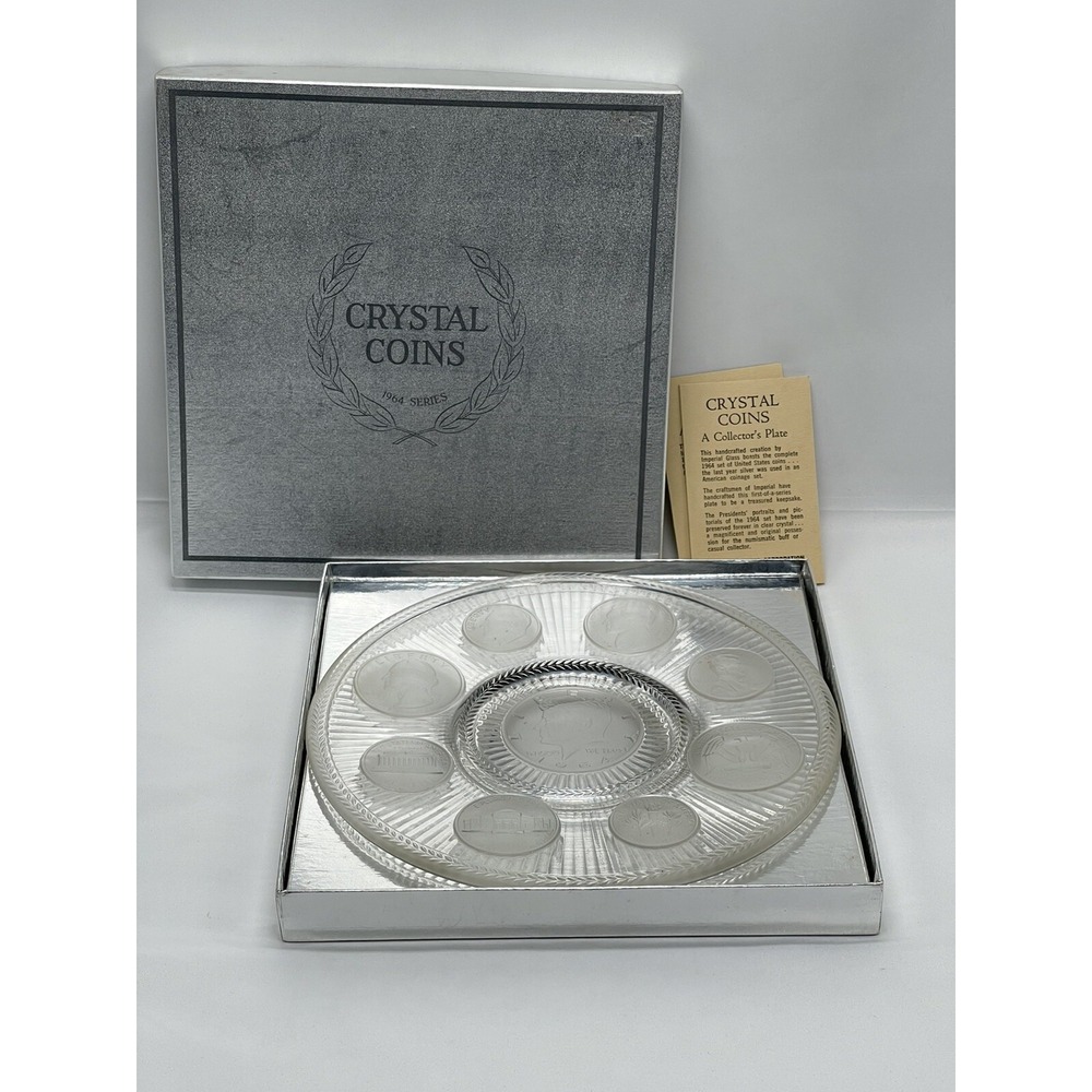 Imperial Glass‎ Corporation Crystal Coins Plate 1964 Series In Original Box